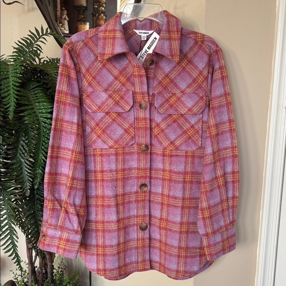Brand New Steve Madden Brooklyn Dusty Purple Plaid Shacket Button Down Flannel